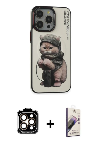 MARSİLYAN™- iPhone 14 Pro Max Kılıf Siluet Modern Özel Seri - Siyah Bilvis 3D Mat Cam Ekran Koruyucu + PVD Metal Kamera ürün görseli 1
