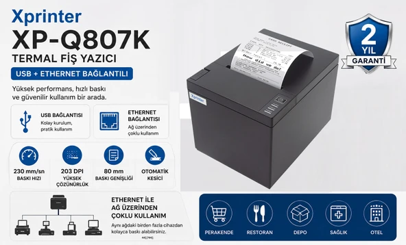 Xprinter Xp-Q807 Usb+Ethernet Fiş Yazıcı - Resim 2