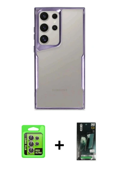 MARSİLYAN™- Galaxy S23 Ultra Kılıf Akış Çizgi Koleksiyonu - Siyah 360 Mat Full Body Arka Koruyucu + Raze Metal Kamera Le ürün görseli 1