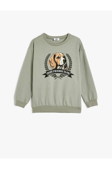 Koton Erkek Çocuk Oversize Sweatshirt Köpek Baskılı Bisiklet Yaka Uzun Kollu Pamuklu ürün görseli 1