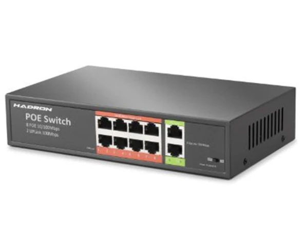 HADRON HDX1441 AI PoE Switch 8 Port 2 Uplink 65W Siyah ürün görseli 1