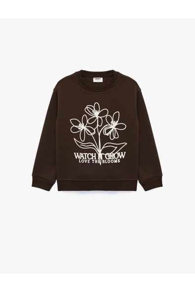Koton Kız Çocuk Şardonlu Uzun Kollu Bisiklet Yaka Baskılı Sweatshirt ürün görseli 1