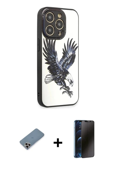 MARSİLYAN™- iPhone 12 Pro Kılıf Odak Klasik Serisi - Siyah 3D Antistatik Hayalet Cam Ekran Koruyucu + Metal Kamera Lens ürün görseli 1