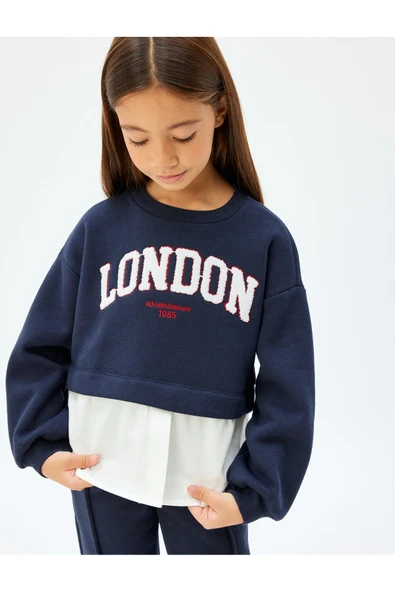 Koton Kız Çocuk Sweatshirt London Şehir Baskılı Bisiklet Yaka Gömlek Etek Ucu Detaylı Şardonlu ürün görseli 1
