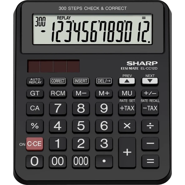 Sharp EL-CC12D 12 Haneli Masaüstü Hesap Makinesi Eğimli LCD Ekran ile Siyah Renk ürün görseli 1