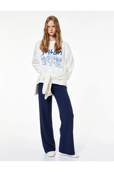 Koton Şardonlu Stitch Lisanslı Bisiklet Yaka Baskılı Oversize Sweatshirt ürün görseli 1