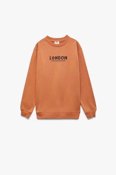 Koton Erkek Çocuk Pamuklu Uzun Kollu Bisiklet Yaka Baskılı Şardonlu Oversize Sweatshirt ürün görseli 1
