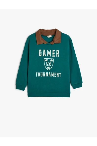 Koton Erkek Çocuk Gömlek Yaka Sweatshirt Baskı Detaylı Uzun Kollu ürün görseli 1