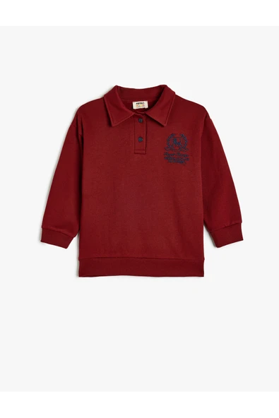 Koton Erkek Çocuk Oversize Polo Sweatshirt Uzun Kollu İşleme Detaylı Düğmeli ürün görseli 1