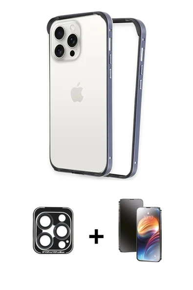 MARSİLYAN™- iPhone 15 Pro Max Kılıf Pusula Asil Koleksiyonu - Siyah 3D Antistatik Mat Seramik Nano Ekran Koruyucu + PVD ürün görseli 1