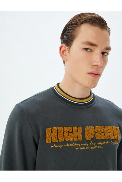 Koton Bisiklet Yaka Sweatshirt Kolej Nakışlı Şardonlu Pamuk Karışımlı ürün görseli 1
