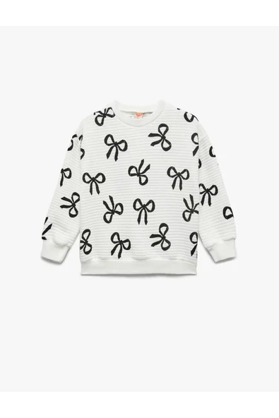 Koton Kız Bebek Fiyonk Baskılı Uzun Kollu Bisiklet Yaka Sweatshirt ürün görseli 1