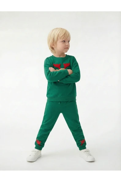 Koton Erkek Bebek Geyik Nakışlı Uzun Kollu Bisiklet Yaka Şardonlu Yılbaşı Sweatshirt ürün görseli 1