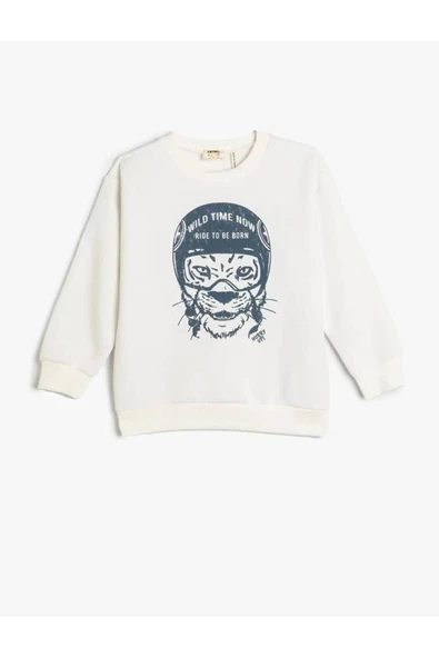 Koton Erkek Çocuk Sweatshirt Kaplan Baskılı Bisiklet Yaka Uzun Kollu Şardonlu ürün görseli 1