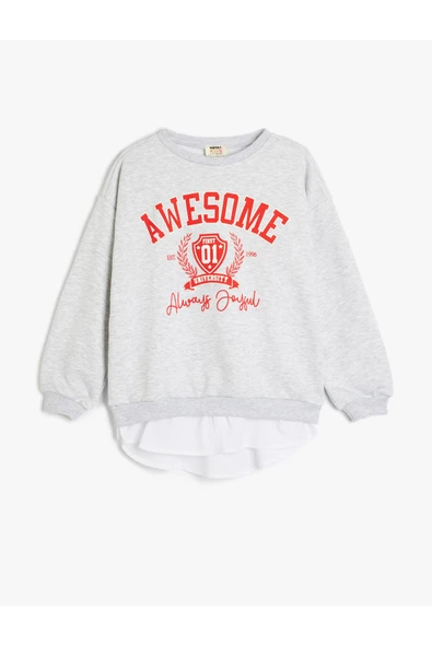 Koton Kız Çocuk Slogan Baskılı Bisiklet Yaka Uzun Kollu Oversize Sweatshirt ürün görseli 1