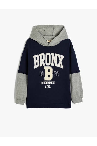 Koton Erkek Çocuk Kapşonlu Sweatshirt Renk Bloklu Brooklyn Baskılı Uzun Kollu Şardonlu ürün görseli 1