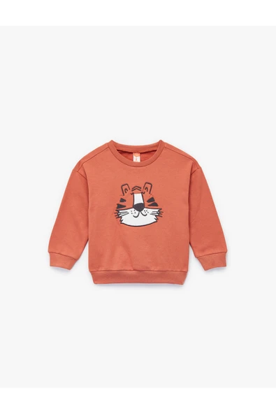 Koton Erkek Bebek Şardonlu Kaplan İşlemeli Uzun Kollu Bisiklet Yaka Sweatshirt ürün görseli 1