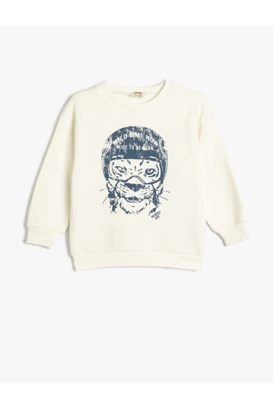 Koton Erkek Çocuk Hayvan Baskılı Sweatshirt Bisiklet Yaka Boxy Pamuk Karışımlı ürün görseli 1