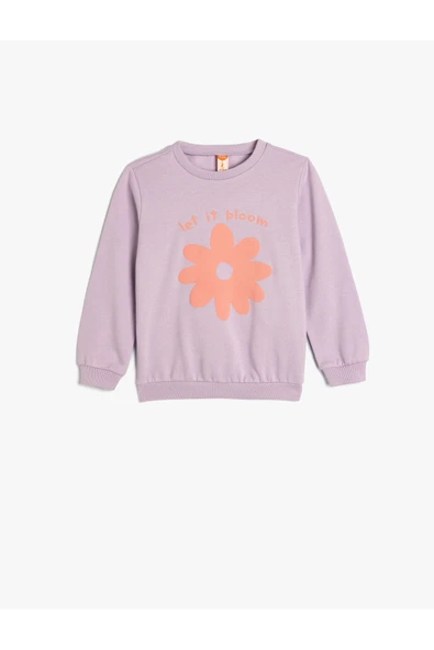 Koton Kız Bebek Çiçekli Sweatshirt Uzun Kollu Bisiklet Yaka Pamuklu ürün görseli 1