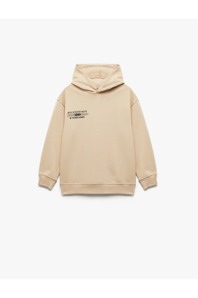 Koton Erkek Çocuk Şardonlu Uzun Kollu Pamuklu Baskılı Oversize Kapşonlu Sweatshirt ürün görseli 1