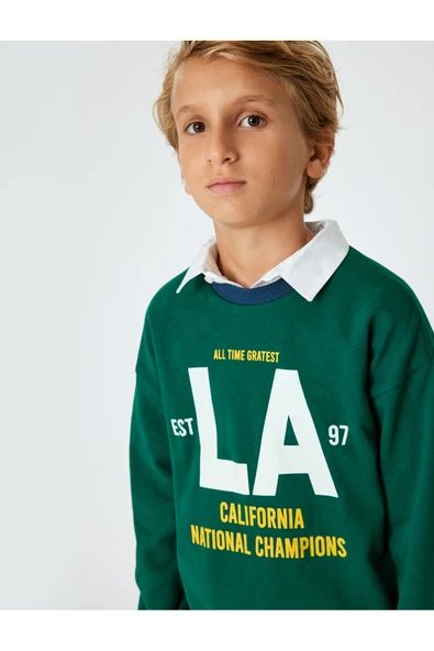 Koton Erkek Çocuk Oversize Sweatshirt Kolej Baskılı Bisiklet Yaka Pamuklu ürün görseli 1