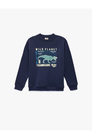 Koton Erkek Çocuk Dinozor Baskılı Şardonlu Uzun Kollu Bisiklet Yaka Sweatshirt ürün görseli 1