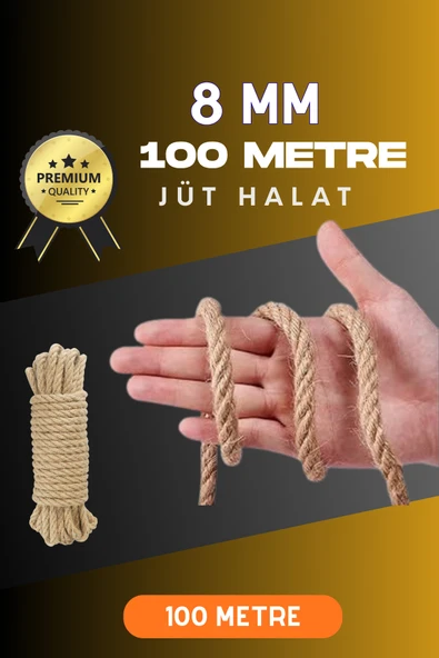 8 MM 100 Metre Jüt Halat Dekoratif Hasır İp Urgan Süs ürün görseli 1