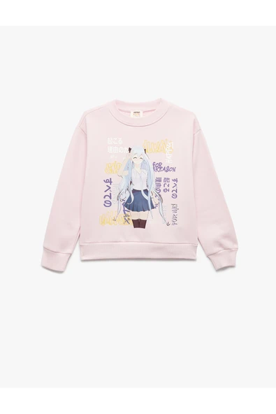 Koton Kız Çocuk Uzun Kollu Bisiklet Yaka Şardonlu Anime Baskılı Sweatshirt ürün görseli 1