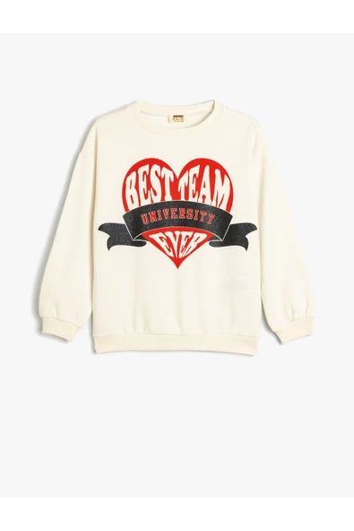 Koton Kız Çocuk Kapşonlu Sweatshirt Kalp Baskılı Şardonlu Pamuklu ürün görseli 1