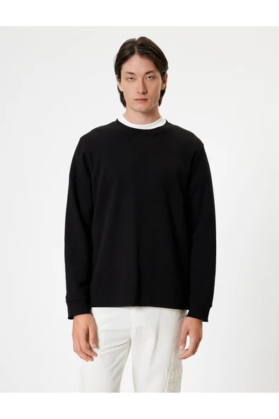 Koton Bisiklet Yaka Sweatshirt Basic Uzun Kollu Pamuklu - Resim 9
