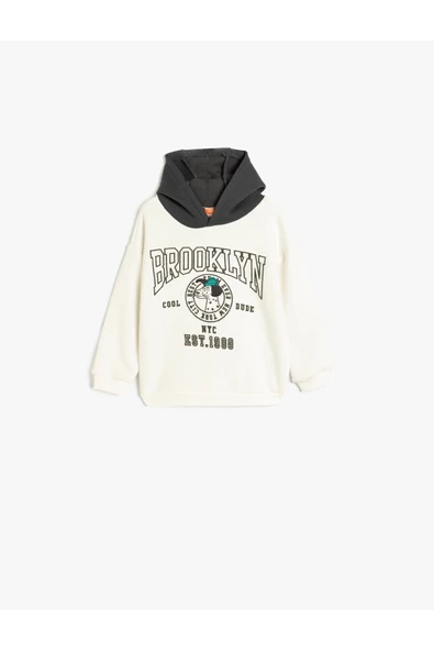 Koton Erkek Bebek Pamuklu Şardonlu Uzun Kollu Baskılı Kapşonlu Sweatshirt ürün görseli 1