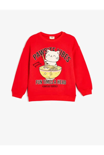 Koton Kız Çocuk Sweatshirt Bisiklet Yaka Kedi Baskılı ürün görseli 1