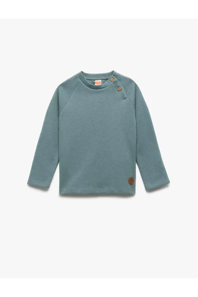 Koton Erkek Bebek Pamuklu Düğmeli Uzun Reglan Kollu Bisiklet Yaka Sweatshirt ürün görseli 1