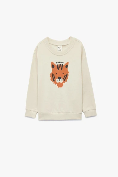 Koton Erkek Bebek Pamuklu Uzun Kollu Bisiklet Yaka Kaplan Baskılı Sweatshirt ürün görseli 1