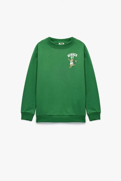 Koton Erkek Çocuk Pamuklu Uzun Kollu Bisiklet Yaka Baskılı Şardonlu Sweatshirt ürün görseli 1