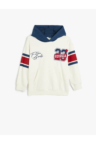 Koton Erkek Çocuk Kapşonlu Sweatshirt Uzun Kollu Kolej Baskılı Pamuklu ürün görseli 1
