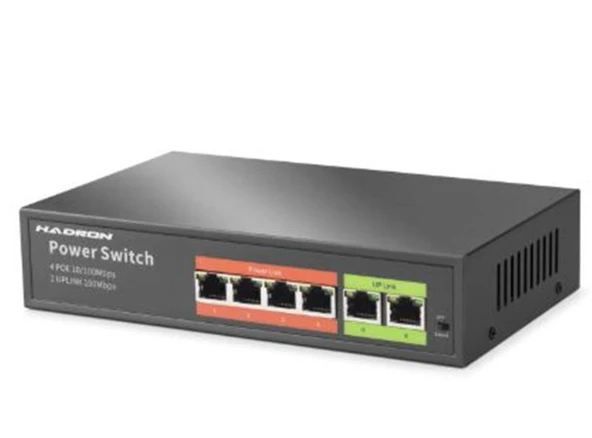HADRON HDX1440 AI PoE Switch 4 Port 2 Uplink 45W Siyah ürün görseli 1