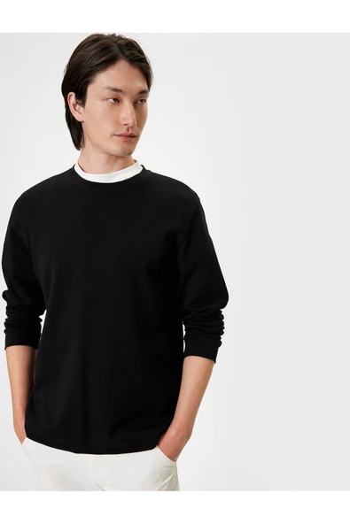 Koton Bisiklet Yaka Sweatshirt Basic Uzun Kollu Pamuklu ürün görseli 1