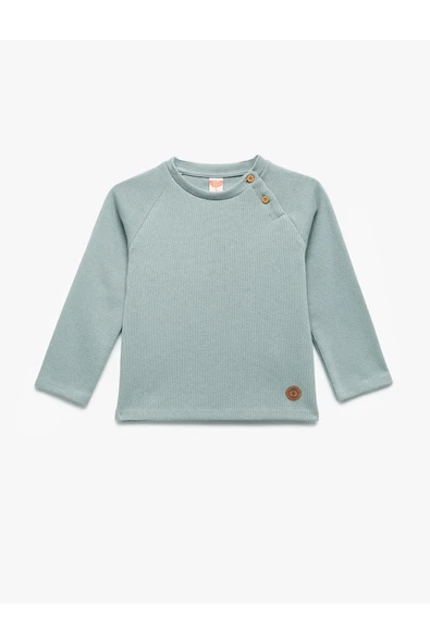 Koton Erkek Bebek Pamuklu Düğmeli Uzun Reglan Kollu Bisiklet Yaka Sweatshirt ürün görseli 1