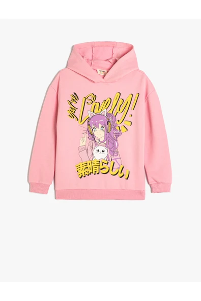 Koton Kız Çocuk Oversize Kapşonlu Sweatshirt Anime Baskılı Uzun Kollu ürün görseli 1