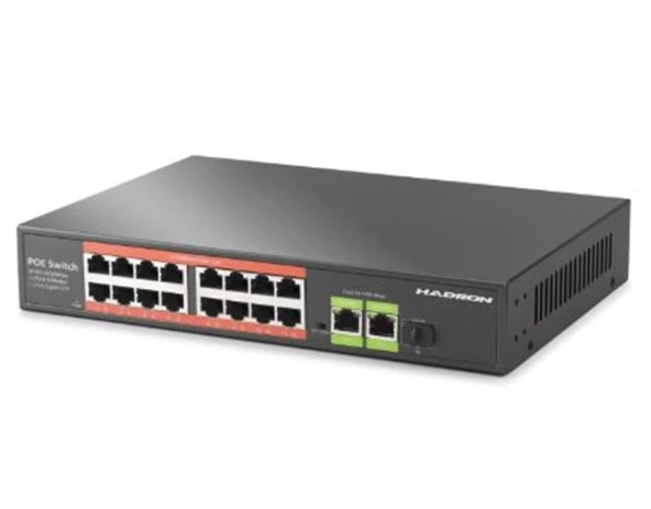 HADRON HDX1442 AI PoE Switch 16 Port 2 Uplink 1 SFP Gigabit 210W Siyah ürün görseli 1