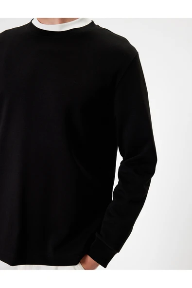 Koton Bisiklet Yaka Sweatshirt Basic Uzun Kollu Pamuklu - Resim 5