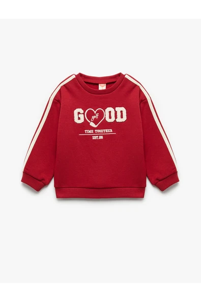 Koton Kız Bebek Uzun Kollu Şardonlu Şerit Detaylı Nakışlı Bisiklet Yaka Sweatshirt ürün görseli 1