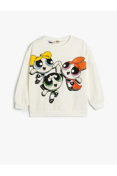 Koton Kız Çocuk Powerpuff Girls Sweatshirt Lisanslı Uzun Kollu Bisiklet Yaka Şardonlu ürün görseli 1