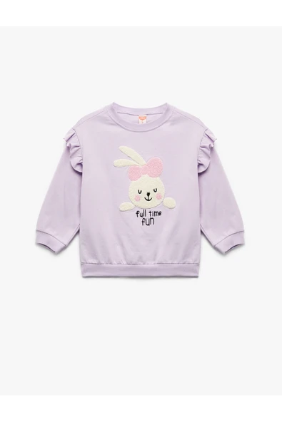 Koton Kız Bebek Şardonlu Uzun Kollu Bisiklet Yaka Tavşan Aplikeli Pamuklu Sweatshirt ürün görseli 1