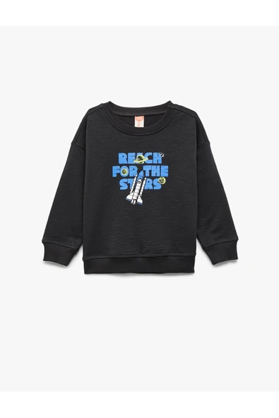 Koton Erkek Bebek Uzun Kollu Bisiklet Yaka Pamuklu Baskılı Sweatshirt ürün görseli 1