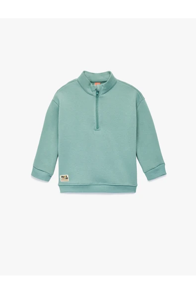 Koton Erkek Bebek Şardonlu Uzun Kollu Yarım Fermuarlı Dik Yaka Oversize Sweatshirt ürün görseli 1