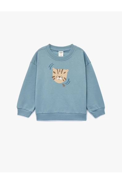 Koton Erkek Bebek Pamuklu Uzun Kollu Bisiklet Yaka Kaplan Baskılı Oversize Sweatshirt ürün görseli 1