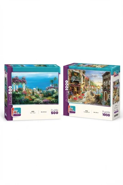 Yemeğe Davet ve Sahil Köyü İkili Set - 1000 + 500 Parça İkili Puzzle Seti ürün görseli 1