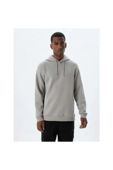 Koton Şardonlu Pamuklu Basic Kapşonlu Sweatshirt - Resim 4